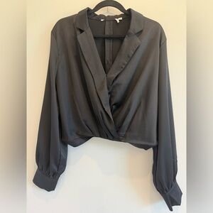 ASTR the Label Marietta Satin Surplice Top Black Size M Blouse